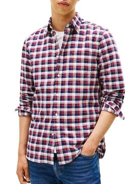 Camicia Tommy Hilfiger Tartan rossa e blu per uomo.