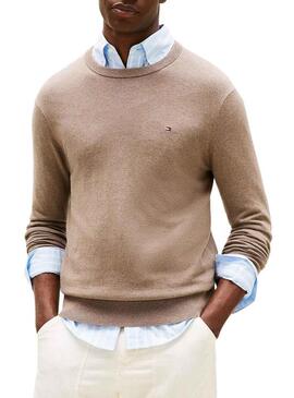 Maglione beige Tommy Hilfiger Crew Neck per uomo.