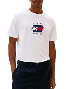 Maglietta Tommy Hilfiger Linear bianca per uomo