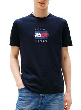 Maglietta Tommy Hilfiger Linear blu scuro per uomo.