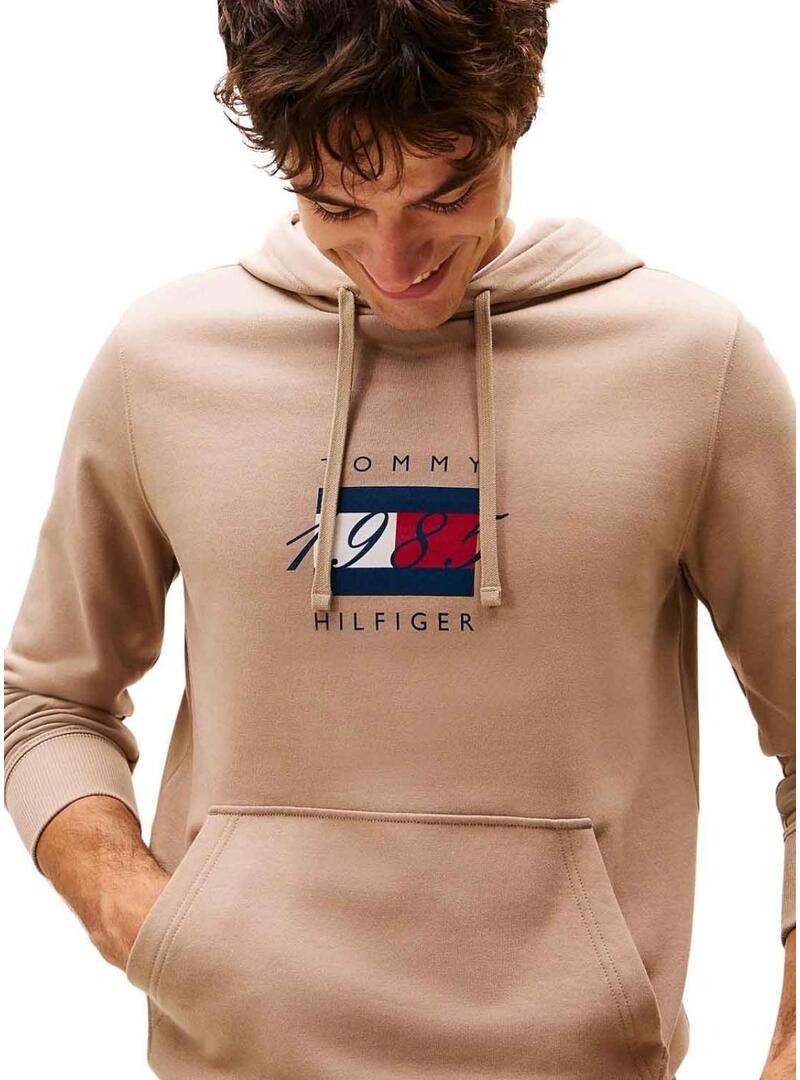 Felpa Tommy Hilfiger Linear beige per uomo