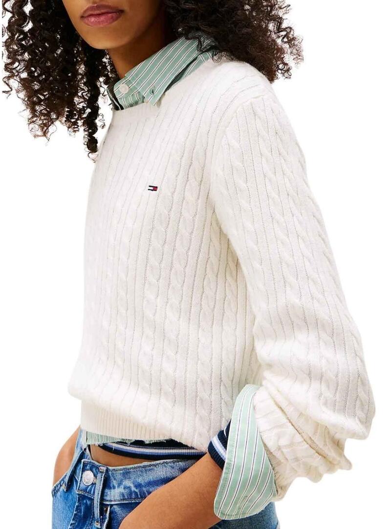 Maglia Tommy Jeans Cable bianca per donna