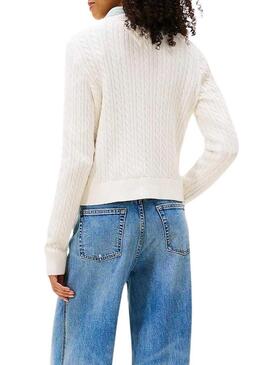 Maglia Tommy Jeans Cable bianca per donna