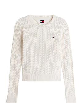 Maglia Tommy Jeans Cable bianca per donna