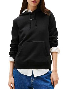 Felpa Tommy Jeans Linear nera da donna
