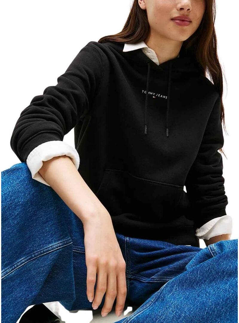 Felpa Tommy Jeans Linear nera da donna