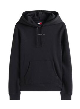 Felpa Tommy Jeans Linear nera da donna
