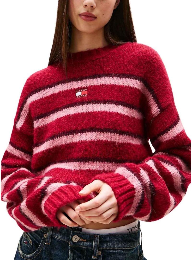 Maglia Tommy Jeans Fluffy a righe rosse per donna