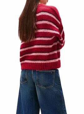 Maglia Tommy Jeans Fluffy a righe rosse per donna