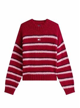Maglia Tommy Jeans Fluffy a righe rosse per donna