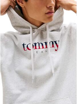 Felpa Tommy Jeans Hoodie DNA grigia per uomo