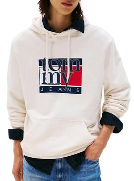 Felpa bianca Tommy Jeans Flag per uomo