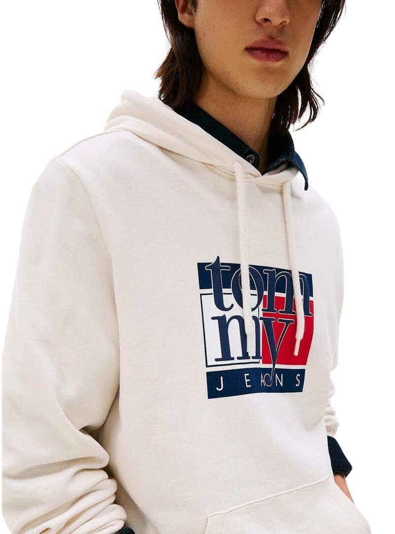 Felpa bianca Tommy Jeans Flag per uomo