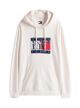 Felpa bianca Tommy Jeans Flag per uomo