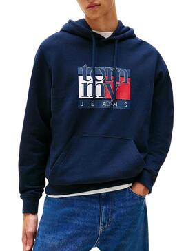 Felpa Tommy Jeans Flag blu scuro per uomo