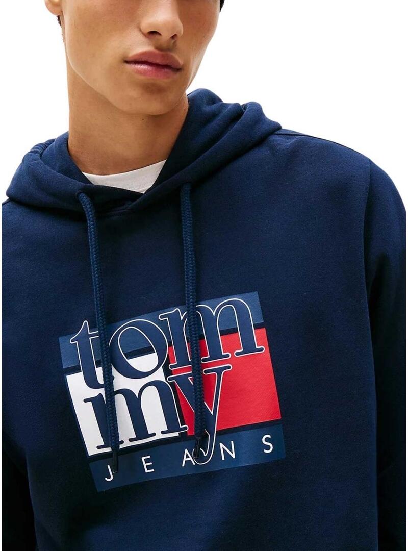 Felpa Tommy Jeans Flag blu scuro per uomo
