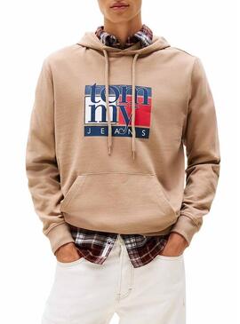 Felpa Tommy Jeans Flag cammello per uomo