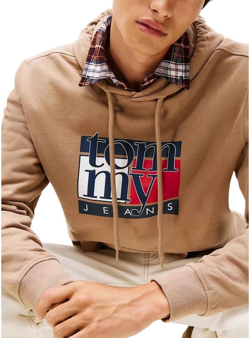 Felpa Tommy Jeans Flag cammello per uomo