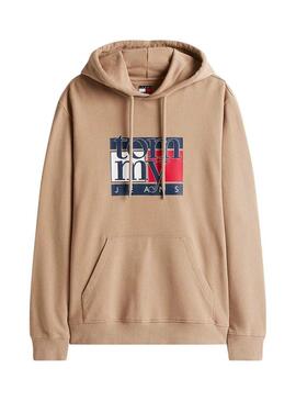Felpa Tommy Jeans Flag cammello per uomo