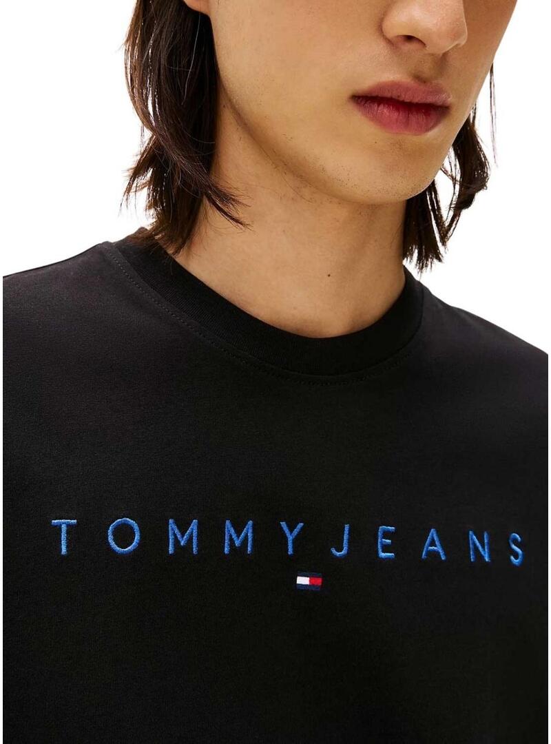 Maglietta Tommy Jeans Linear logo nera per uomo.