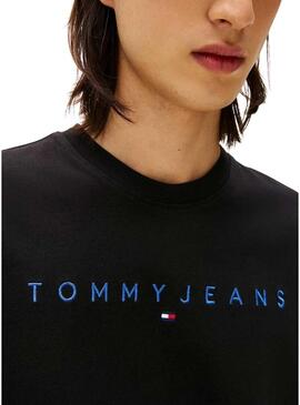 Maglietta Tommy Jeans Linear logo nera per uomo.
