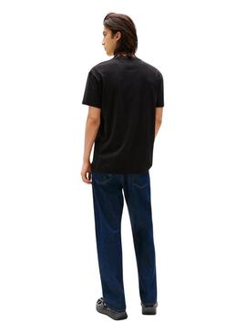 Maglietta Tommy Jeans Linear logo nera per uomo.