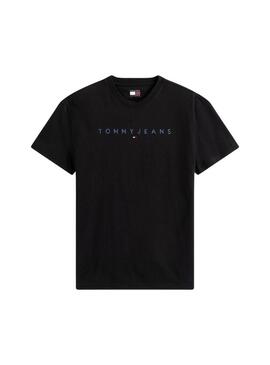 Maglietta Tommy Jeans Linear logo nera per uomo.