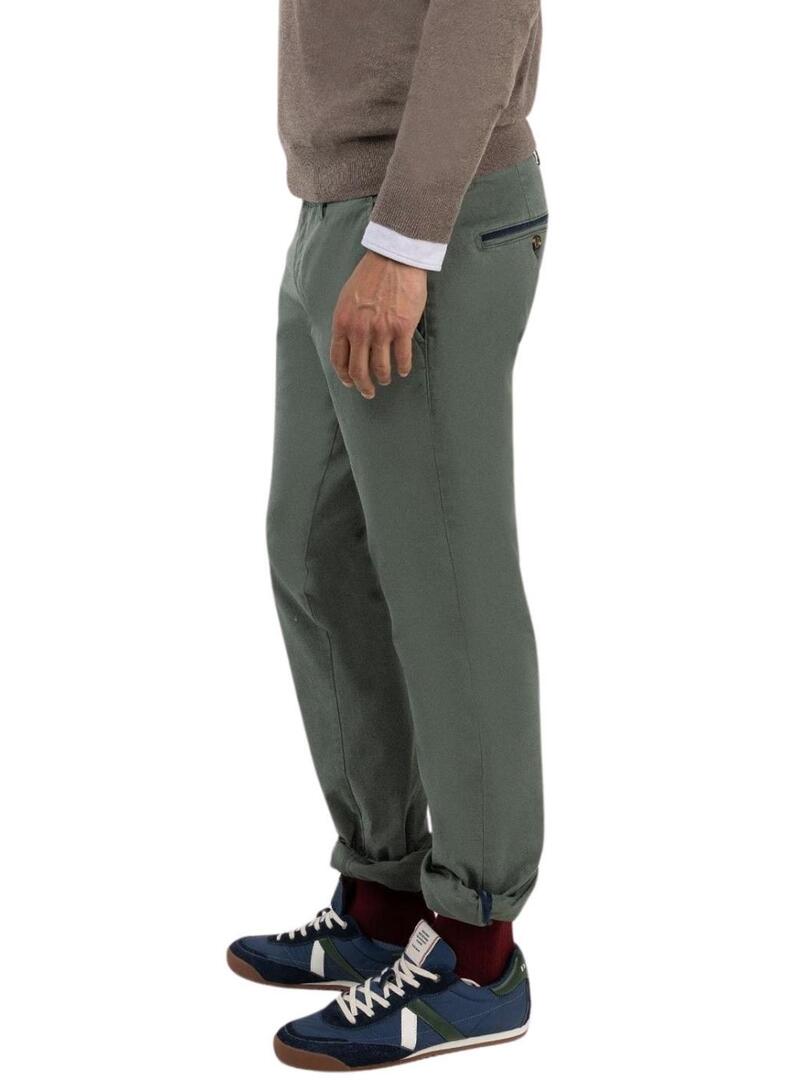 Pantalone cinese El Ganso verde slim fit per uomo.