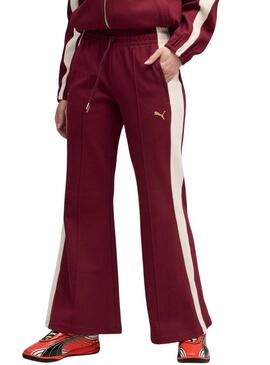 Pantaloni sportivi a zampa Puma T7 bordeaux per donna