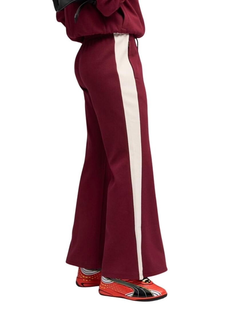 Pantaloni sportivi a zampa Puma T7 bordeaux per donna