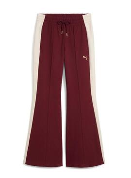 Pantaloni sportivi a zampa Puma T7 bordeaux per donna