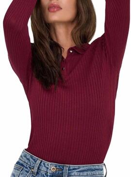 Maglia Only Mila polo bordeaux per donna