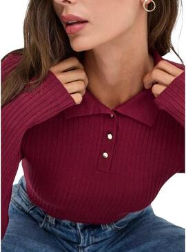 Maglia Only Mila polo bordeaux per donna