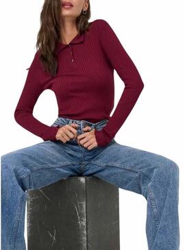 Maglia Only Mila polo bordeaux per donna