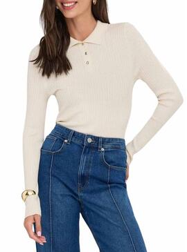 Maglia Only Mila polo beige per donna