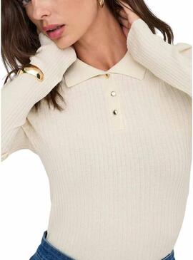Maglia Only Mila polo beige per donna
