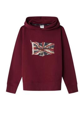 Felpa Pepe Union Jack con cappuccio bordeaux per bambino