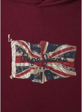 Felpa Pepe Union Jack con cappuccio bordeaux per bambino