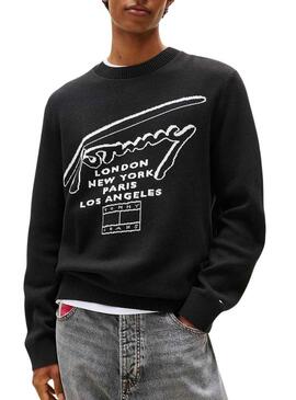 Maglia Tommy Jeans Signature nera per uomo