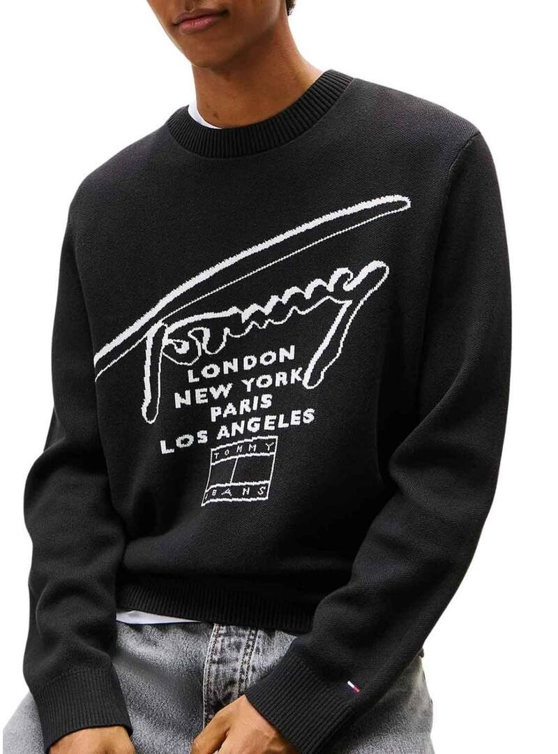 Maglia Tommy Jeans Signature nera per uomo