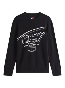 Maglia Tommy Jeans Signature nera per uomo
