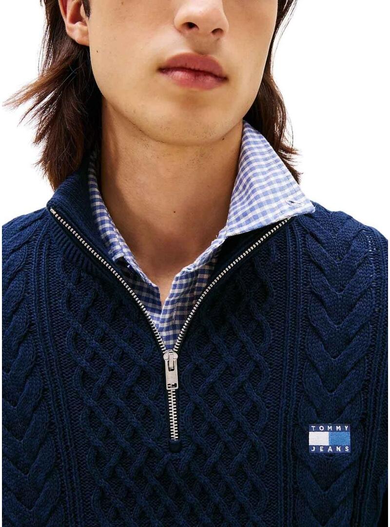 Maglione Tommy Jeans Cable Zip blu per uomo