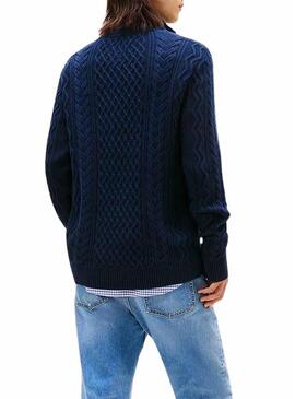 Maglione Tommy Jeans Cable Zip blu per uomo