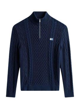 Maglione Tommy Jeans Cable Zip blu per uomo