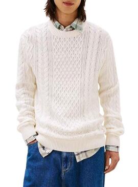 Maglione Tommy Jeans Cable bianco per uomo