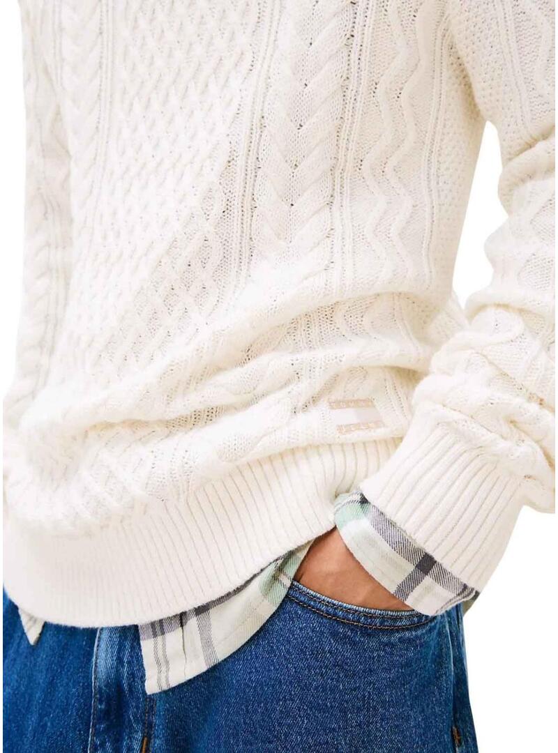 Maglione Tommy Jeans Cable bianco per uomo
