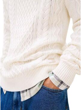 Maglione Tommy Jeans Cable bianco per uomo