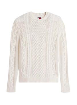 Maglione Tommy Jeans Cable bianco per uomo