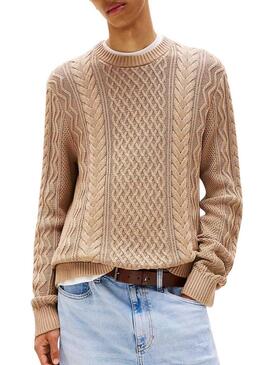 Maglione Tommy Jeans Cable beige per uomo