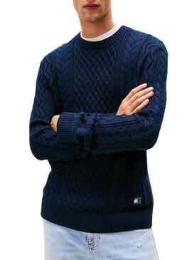 Maglione Tommy Jeans Cable blu navy per uomo.